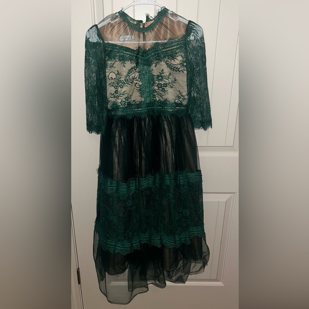 Charming Kids Formal Dress with Green Lace